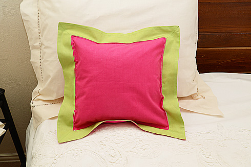 Hemstitch Multicolor Baby Pillow 12x12".Pink Peacock Macaw Green